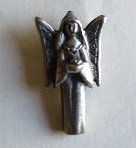 This angel pin now lives on my nametag!